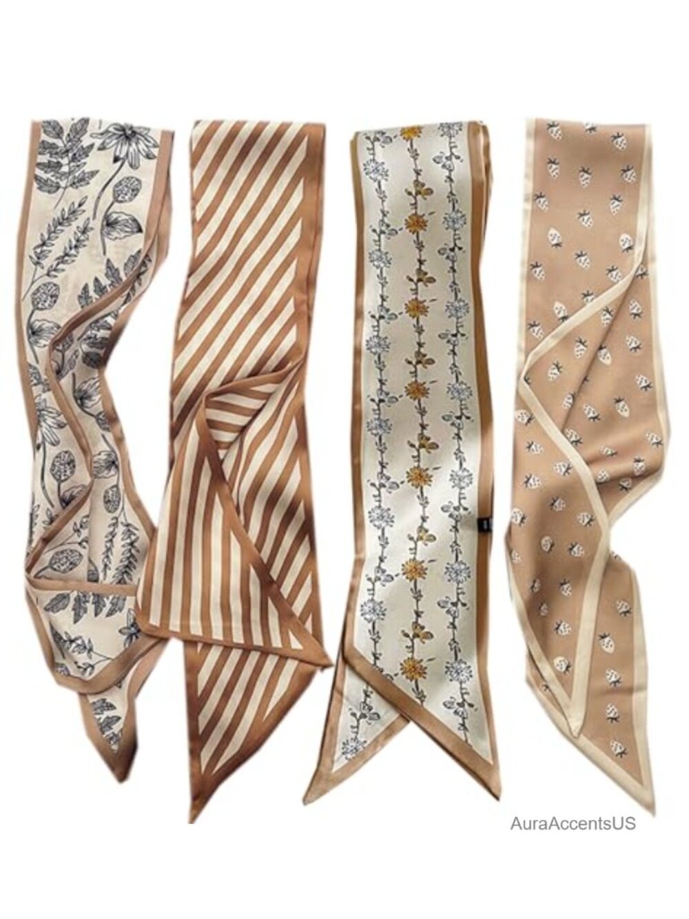 4 Pack Satin Ribbon Scarf Skinny Neck Hair Purse Accessory Set